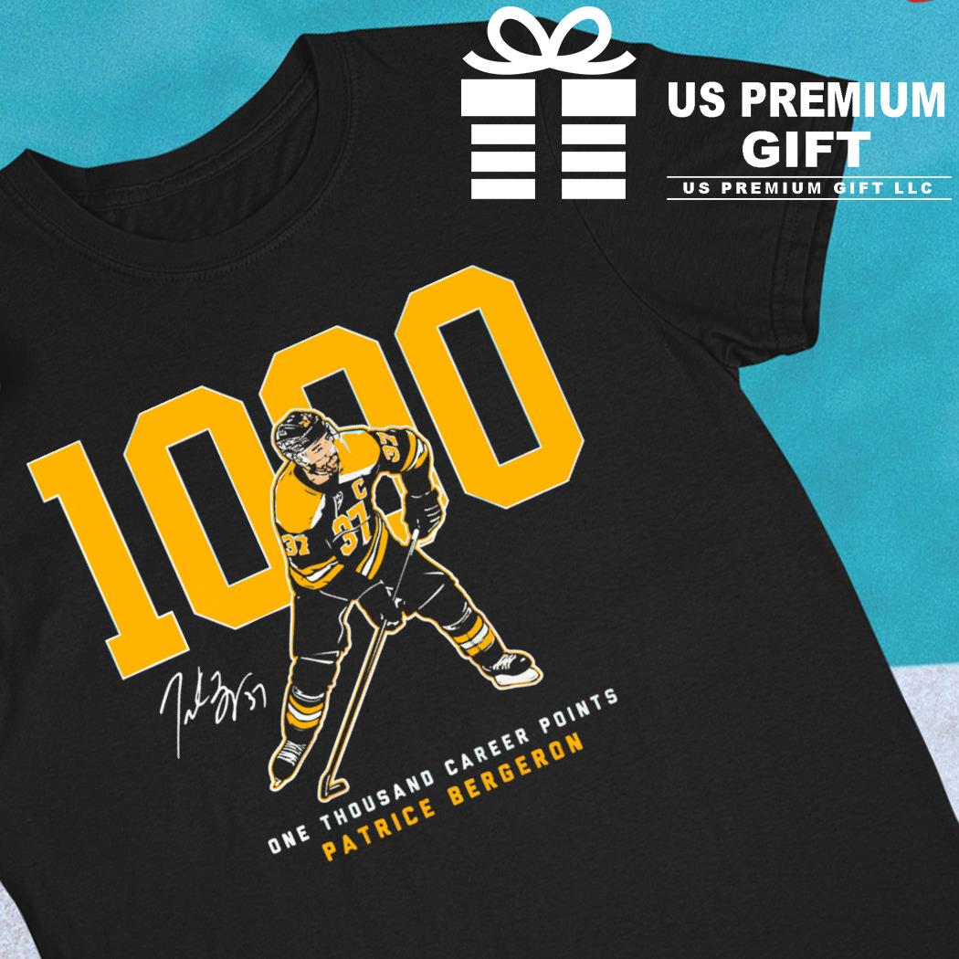 Patrice Bergeron Boston Bruins hockey 1000 one Thousand Career points signature 2022 T-shirt