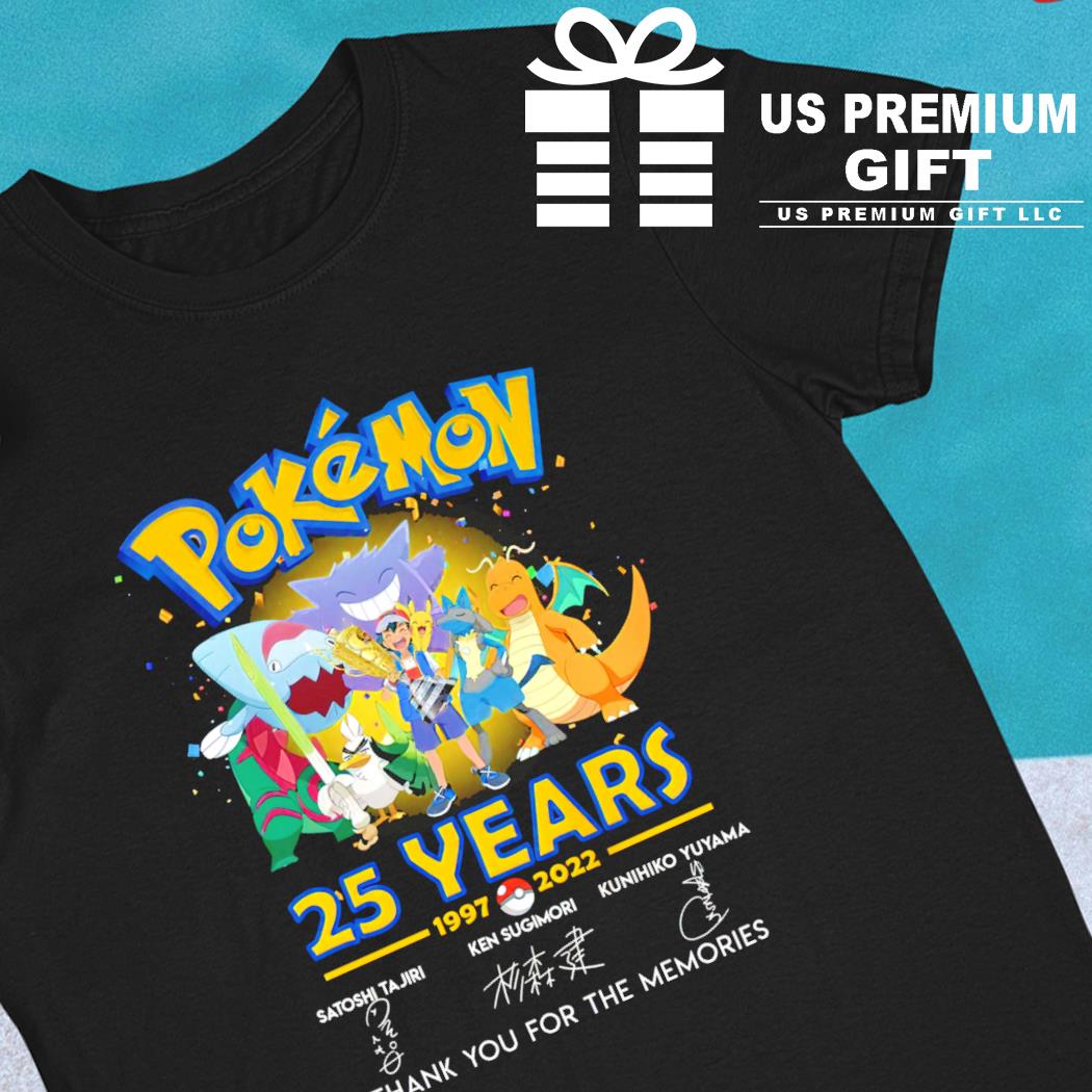 Pokémon 25 years 1997-2022 signatures thank you for the memories T-shirt
