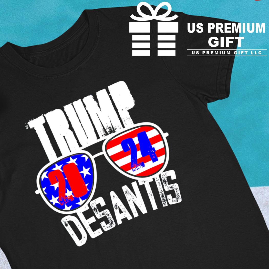 Trump DeSantis 2024 cool sunglasses American flag funny T-shirt