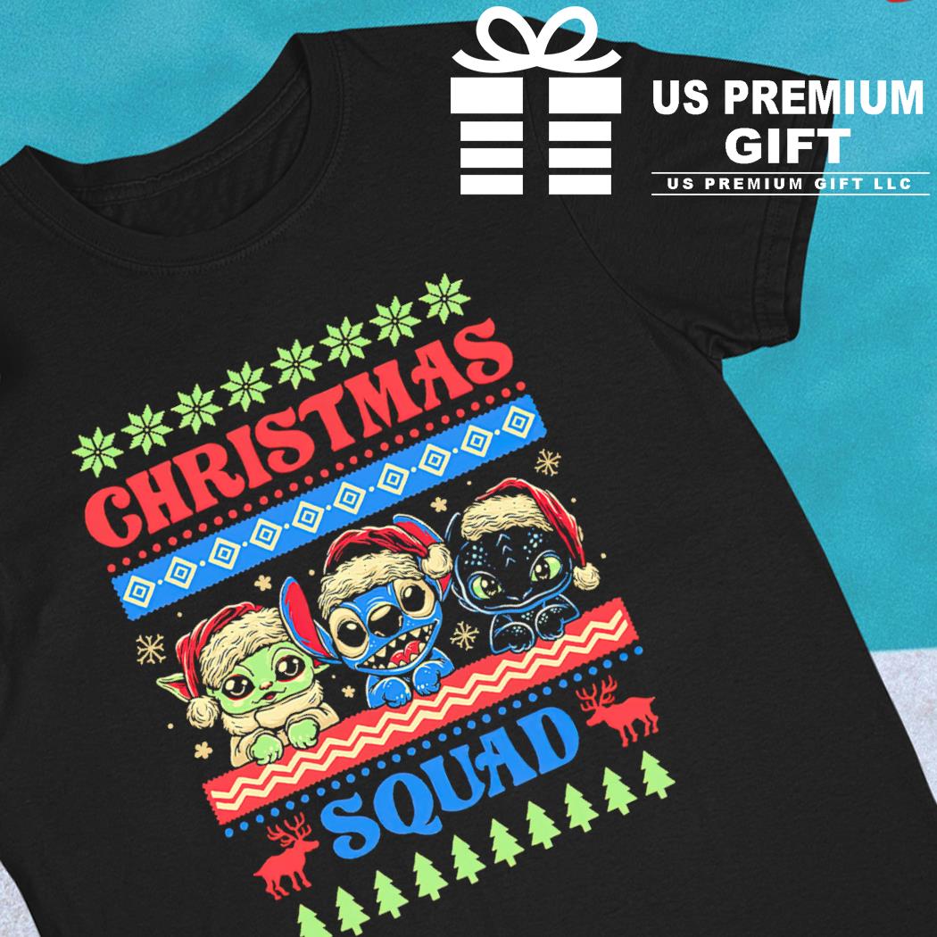 Ugly Baby Yoda Stitch and Toothless Christmas squad 2022 T-shirt