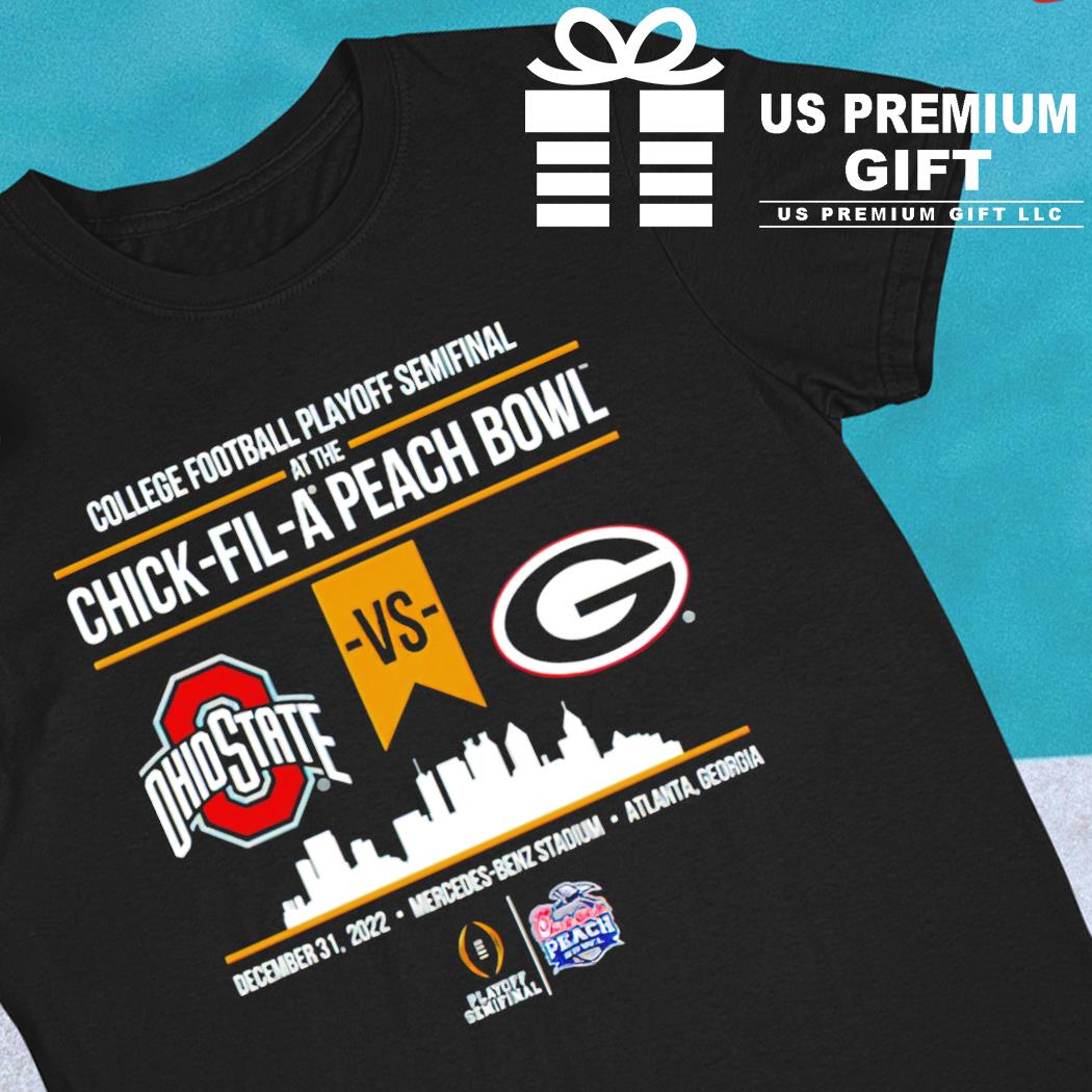 Ohio State Buckeyes Vs. Georgia Bulldogs 2022 College football Playoff Semifinal at The Chick-fil-A Peach Bowl logo T-shirt