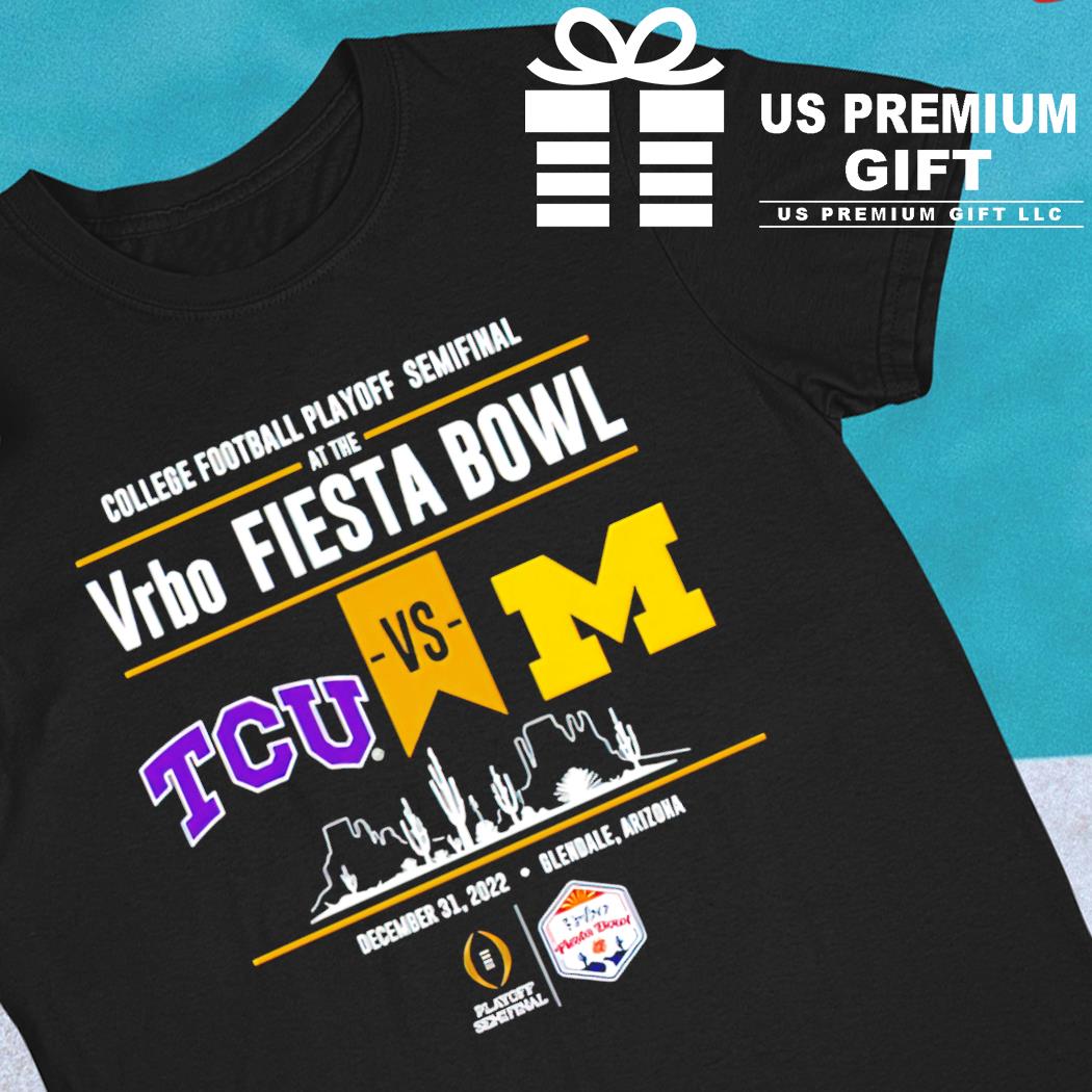 TCU Horned Frogs Vs. Michigan Wolverines 2022 College football Playoff Semifinal at the Vrbo Fiesta Bowl logo T-shirt