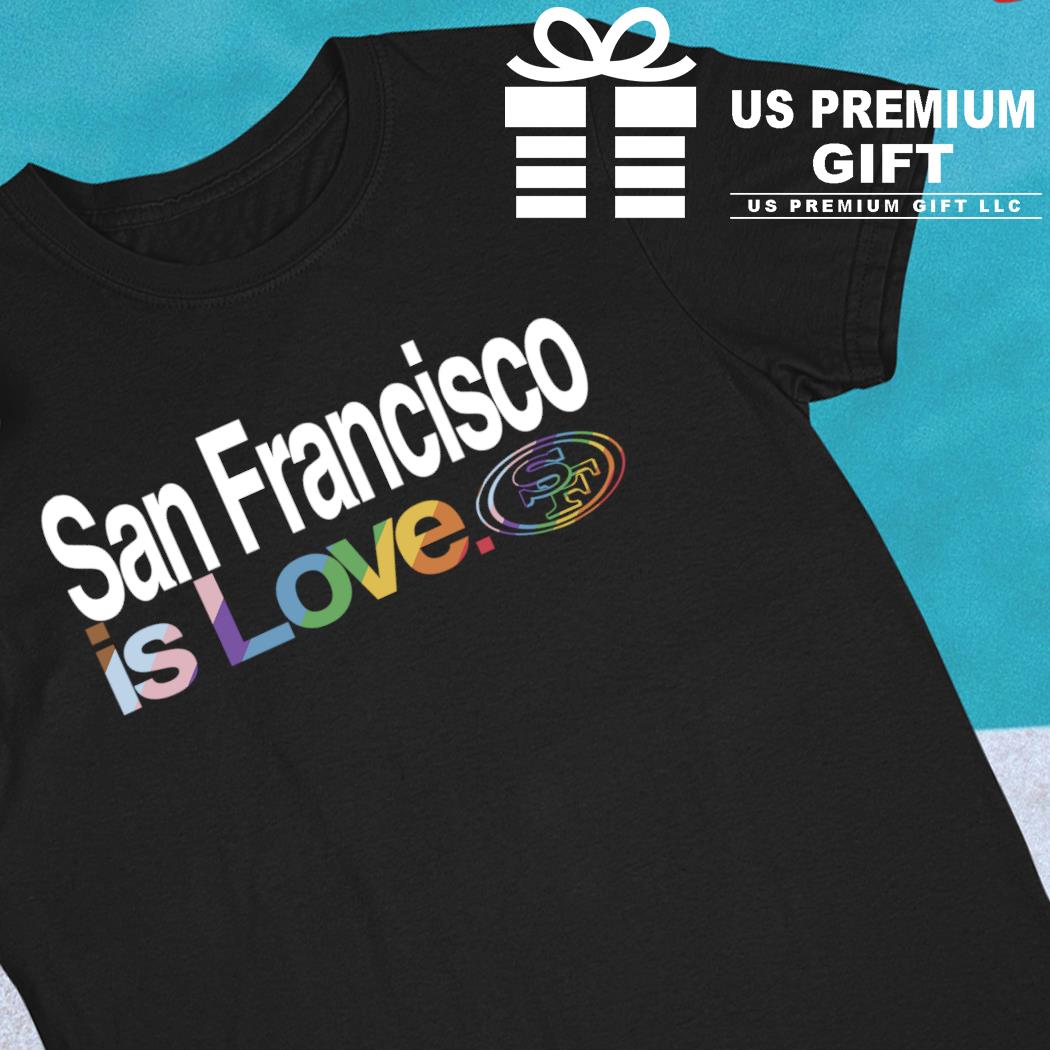 I Love 49ers San Francisco T Shirt Rainbow heart gay pride Size L Black