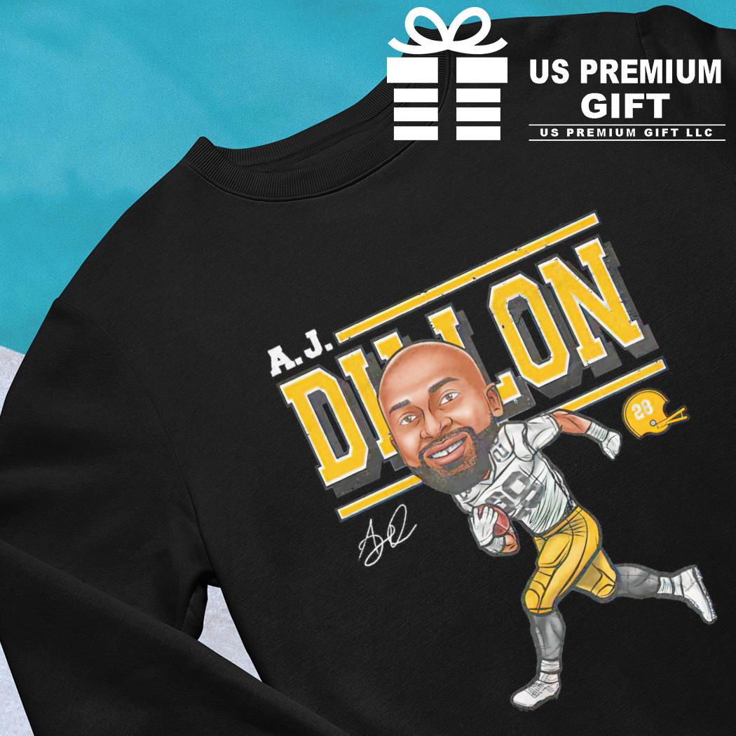 A.J. Dillon Green Bay Packers football cartoon helmet signature shirt,  hoodie, sweater, long sleeve and tank top