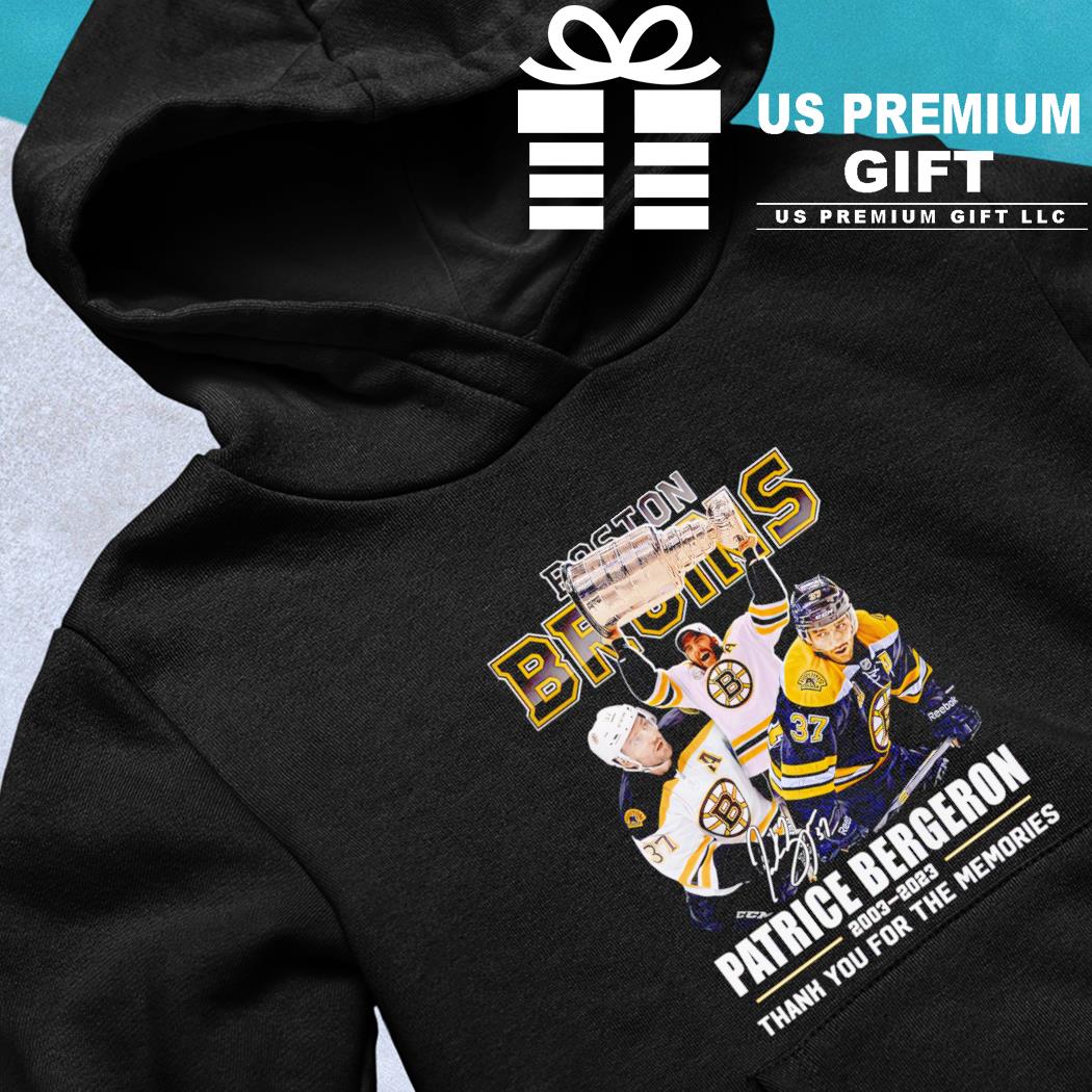 Boston Bruins Patrice Bergeron 2003 2023 thank you for the memories  signatures shirt, hoodie, sweatshirt and tank top