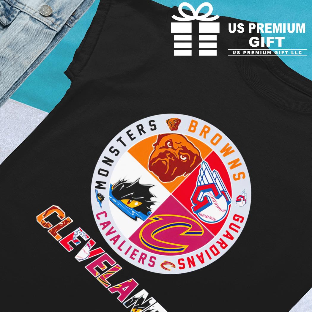 Cleveland Browns Guardians Cavaliers Monsters 4 teams sports circle logo  shirt, hoodie, sweater, long sleeve and tank top