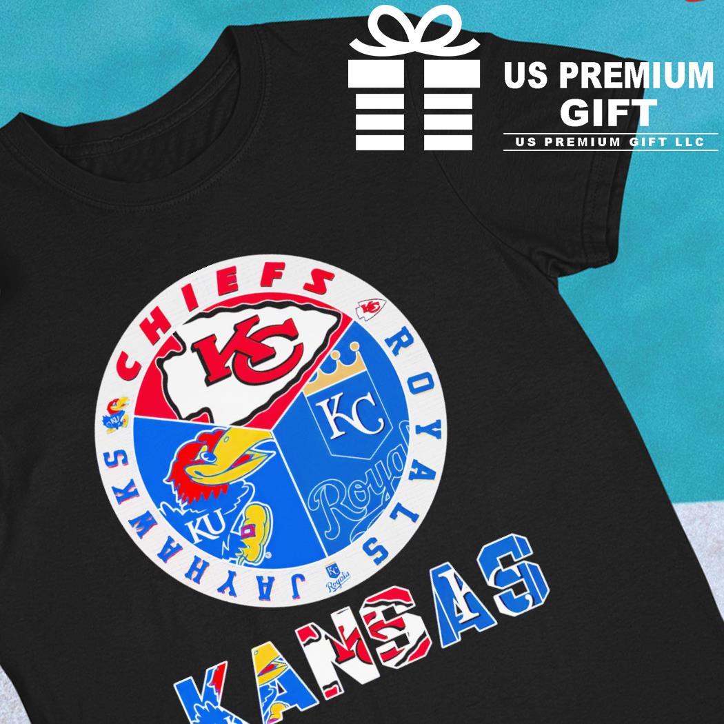 Kansas Jayhawks Chiefs Royals 3 teams sports circle logo shirt