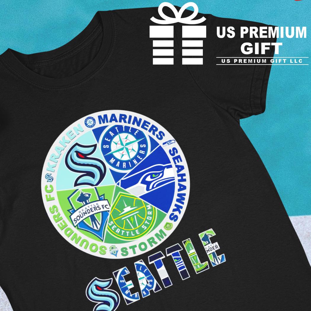 Seattle Kraken Mariners Seahawks Storm Sounders Fc 5 teams sports circle  logo shirt, hoodie, sweater, long sleeve and tank top