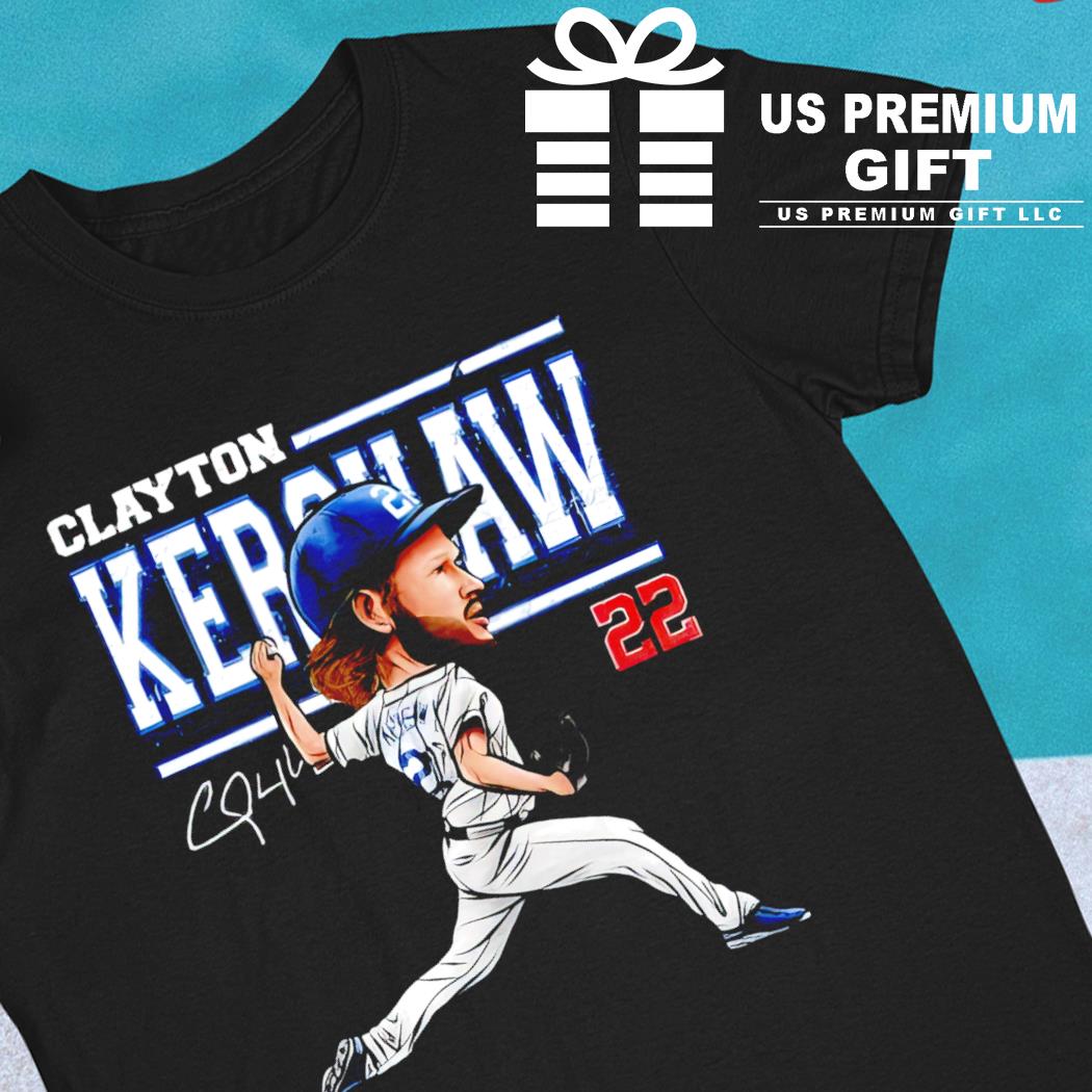 Clayton Kershaw 22 Los Angeles Dodgers baseball player cartoon action pose  signature gift shirt, hoodie, sweater, long sleeve and tank top