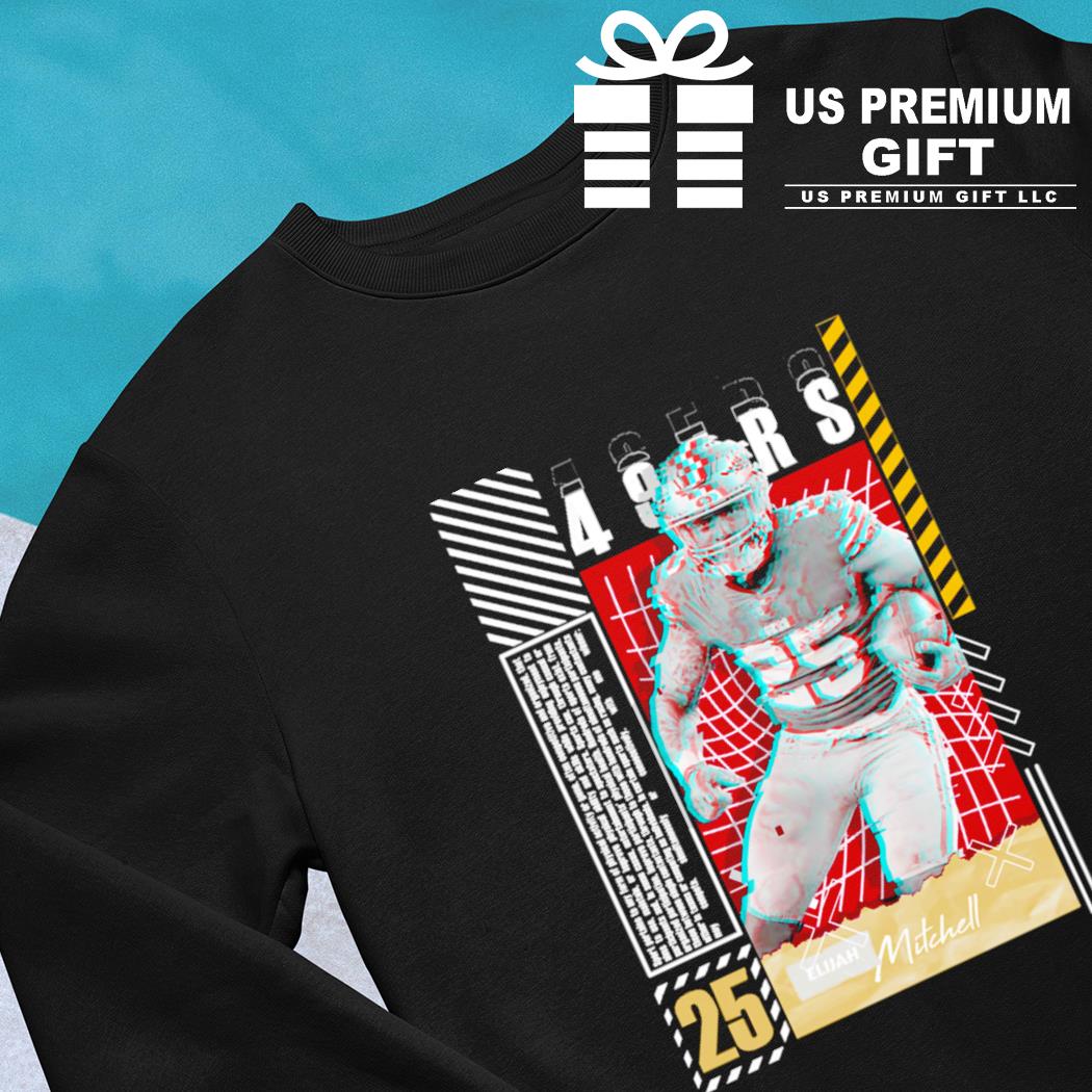 Elijah Mitchell 25 San Francisco 49ers football player glitch poster shirt,  hoodie, sweater, long sleeve and tank top