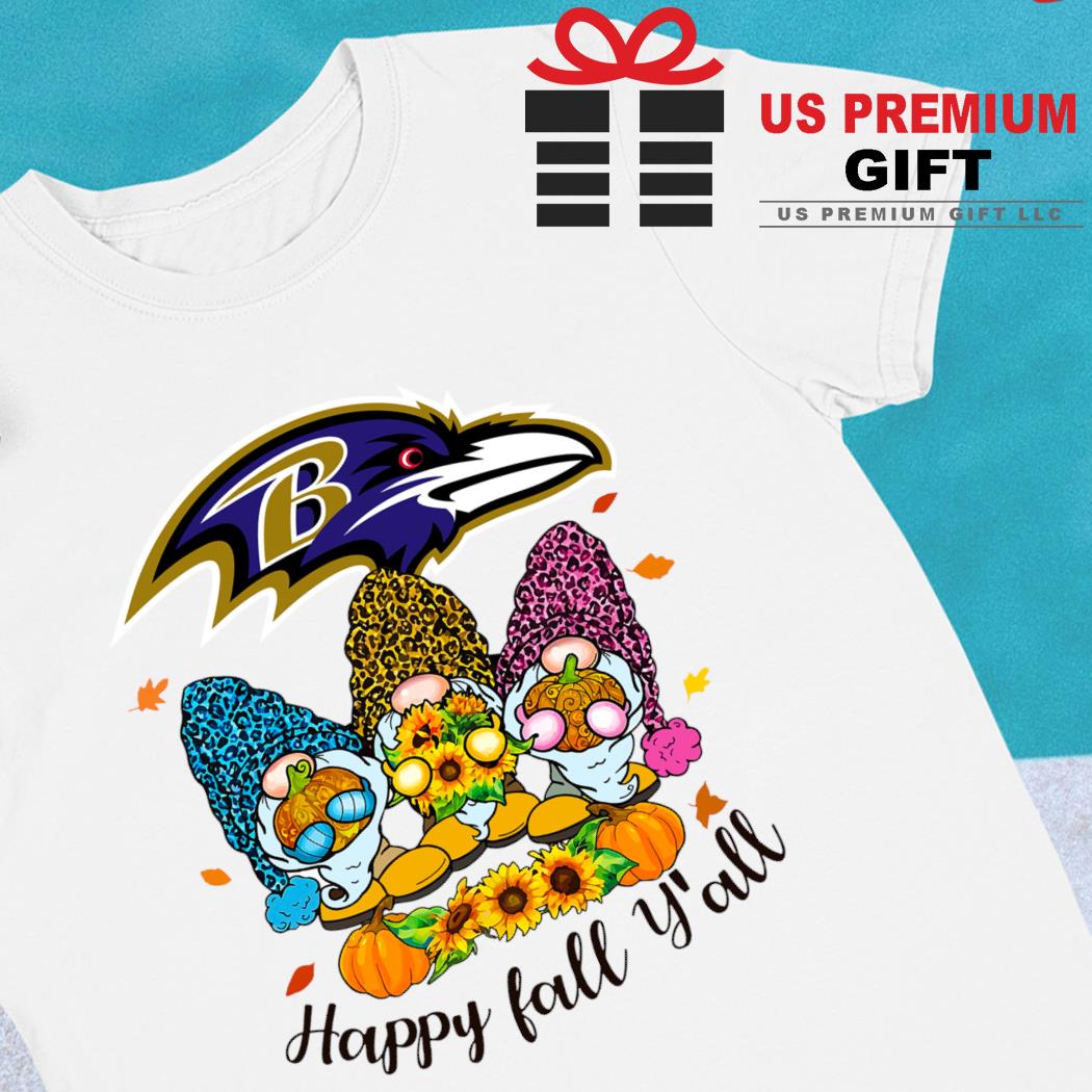 Happy fall y'all the Gnomes Baltimore Ravens logo shirt, hoodie, sweater,  long sleeve and tank top