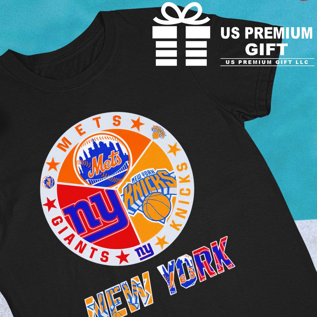 New York Knicks Mets Giants 3 teams sports circle logo shirt