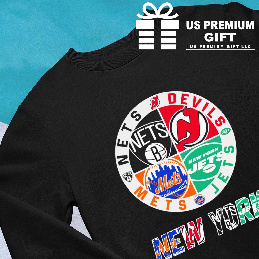 New York Mets Devils Nets Jets 4 teams sports circle logo shirt