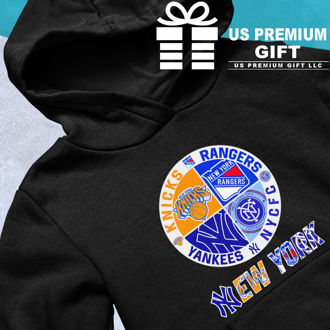 New York Yankees Knicks Rangers NYCFC 4 teams sports circle logo shirt,  hoodie, sweater, long sleeve and tank top