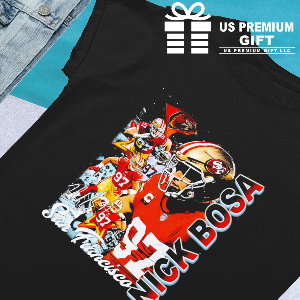 Nick Bosa 97 San Francisco 49ers player signature football poster shirt,  hoodie, sweater, long sleeve and tank top