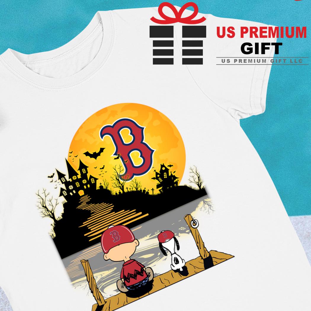 Boston Red Sox Snoopy and Charlie Brown Sit Under Moon Peanuts