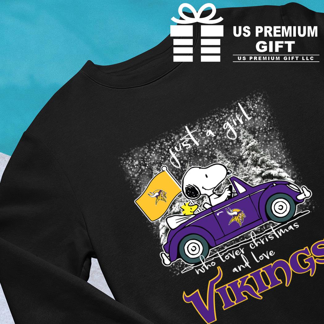 Snoopy just a girl who lover Christmas and love Minnesota Vikings gift shirt,  hoodie, sweater, long sleeve and tank top