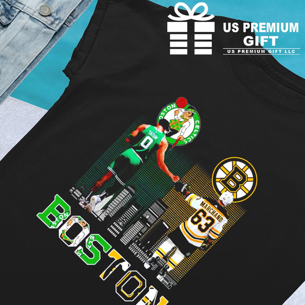 Funny boston Jayson Tatum Brad Marchand Boston Bruins Boston celtics logo  signatures t-shirt, hoodie, sweater, long sleeve and tank top