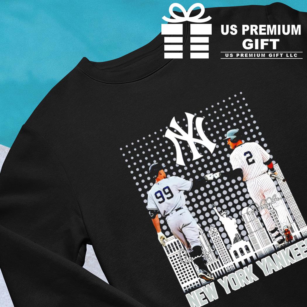 99 Aaron Judge And 2 Derek Jeter New York Yankees Skyline Signatures Shirt