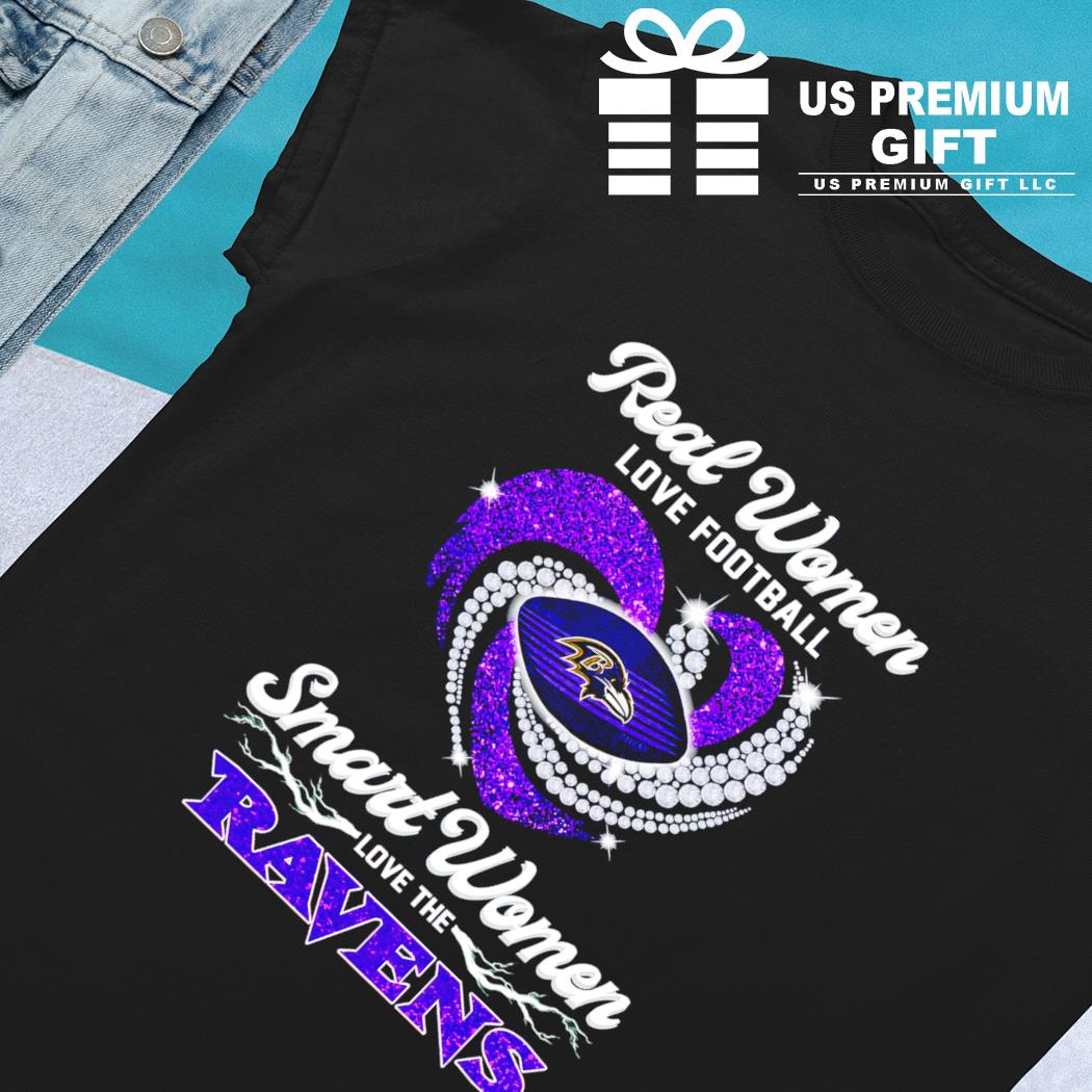 Custom Real Women Love Football Ravens Ladies V T-Shirt