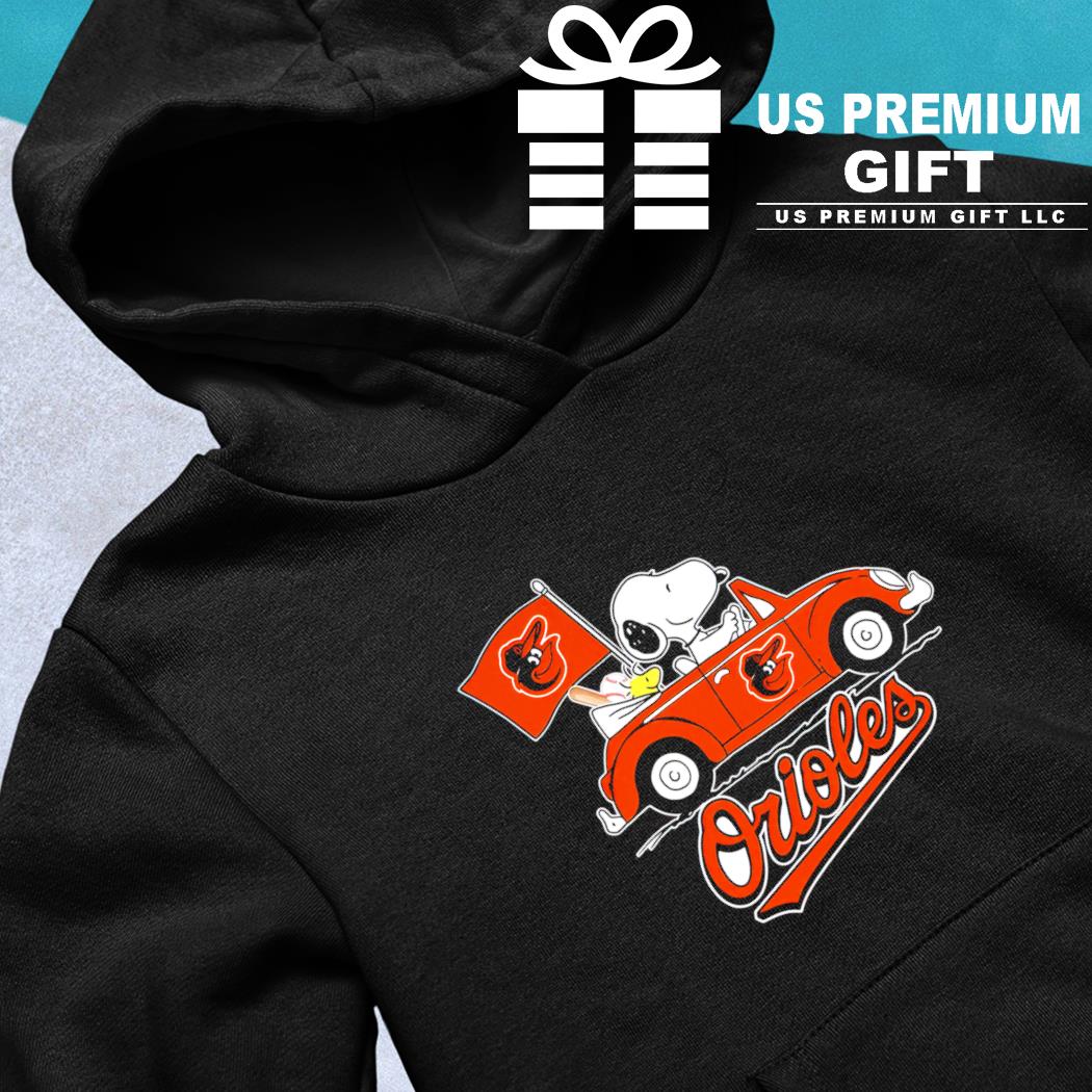 Snoopy Drives Car With Baltimore Orioles Flag T-Shirt - ShirtsOwl