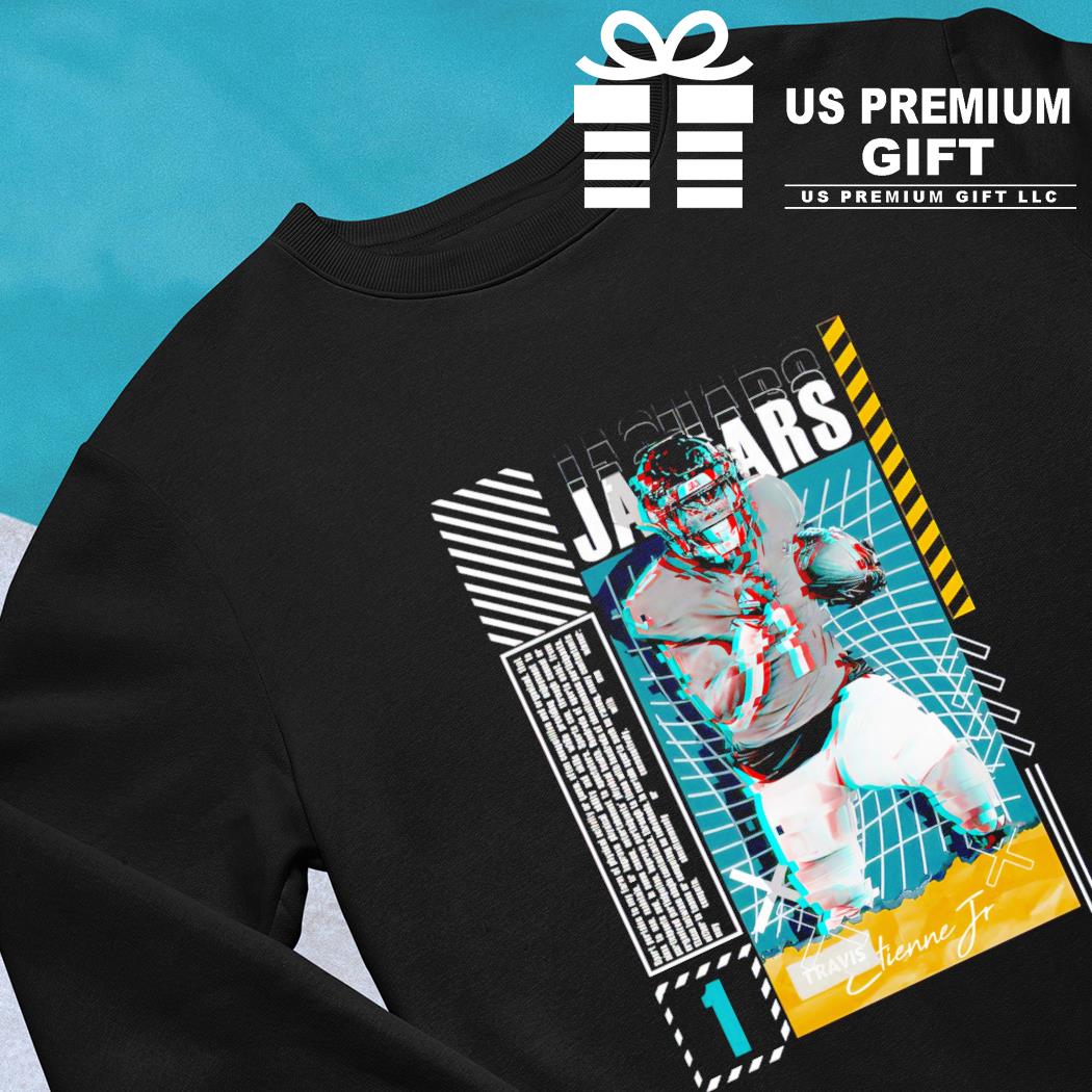 Travis Etienne Jr. 1 Jacksonville Jaguars football player glitch poster  gift shirt, hoodie, sweater, long sleeve and tank top