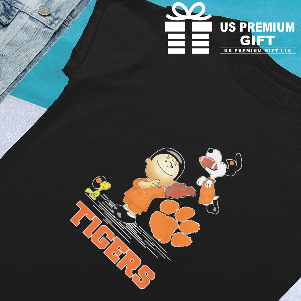 Clemson Tigers Peanuts Snoopy Charlie Brown and Woodstock cartoon football logo  shirt, hoodie, sweater, long sleeve and tank top