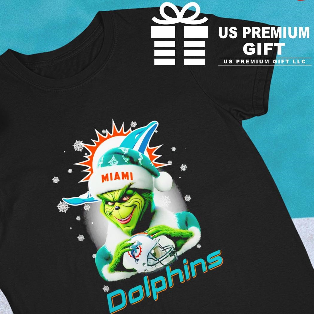 Santa Grinch love Miami Dolphins football logo Merry Christmas gift shirt