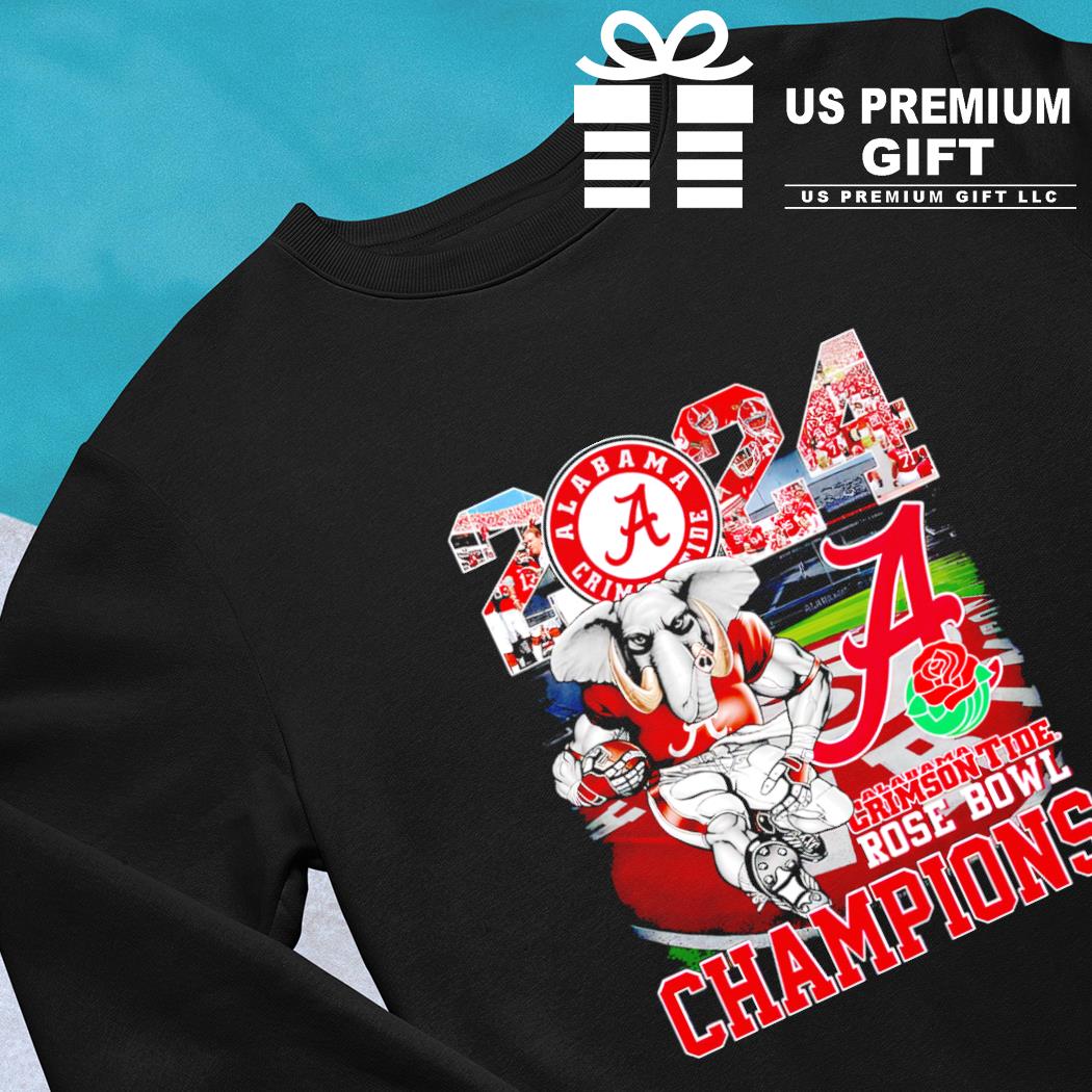 2024 Alabama Crimson Tide Rose Bowl Champions Mascot Logo Shirt Hoodie   2024 Alabama Crimson Tide Rose Bowl Champions Mascot Logo Shirt Sweat Black 